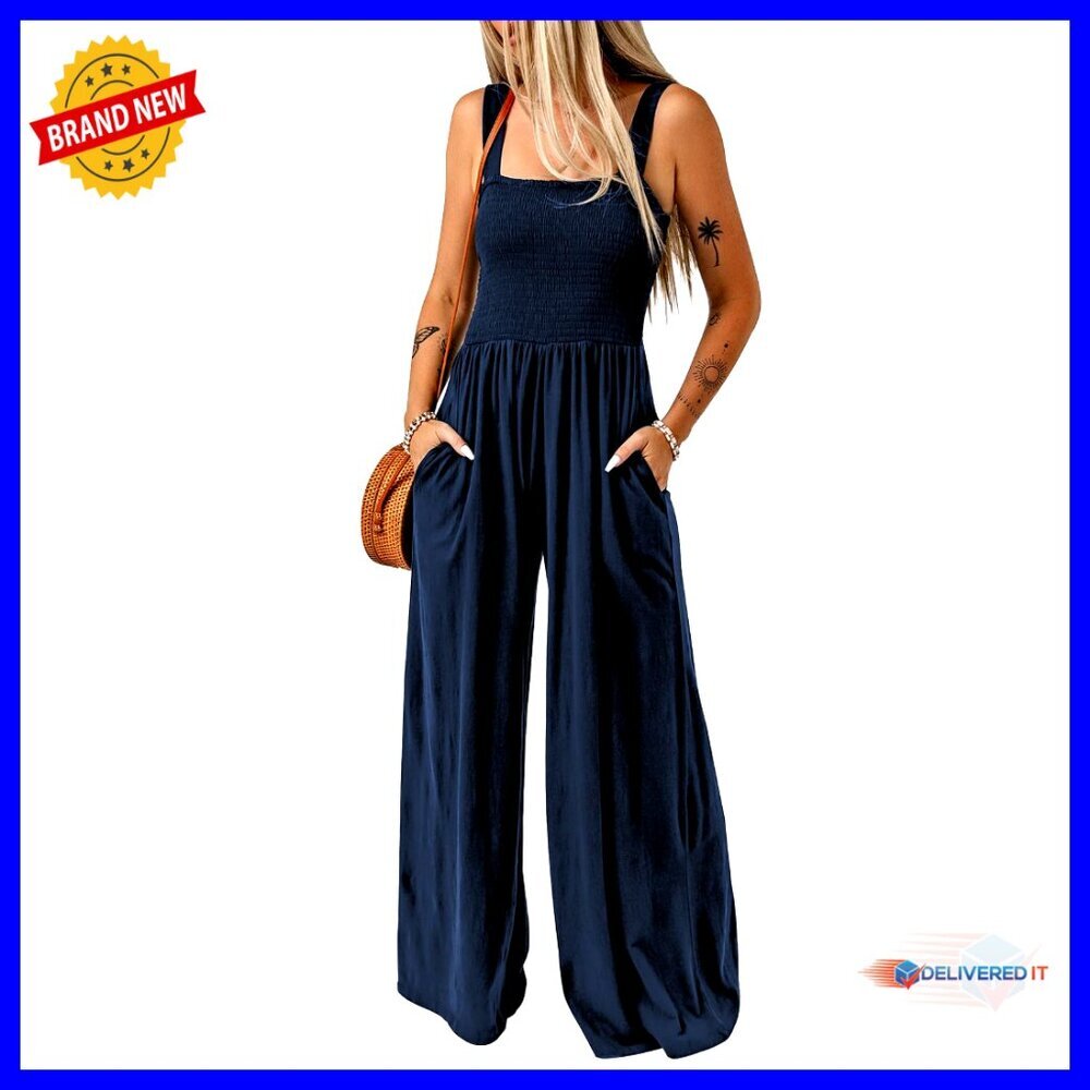 Sleeveless Wide Leg Jumpsuit Casual Loose Fit One Piece Romper With Pockets